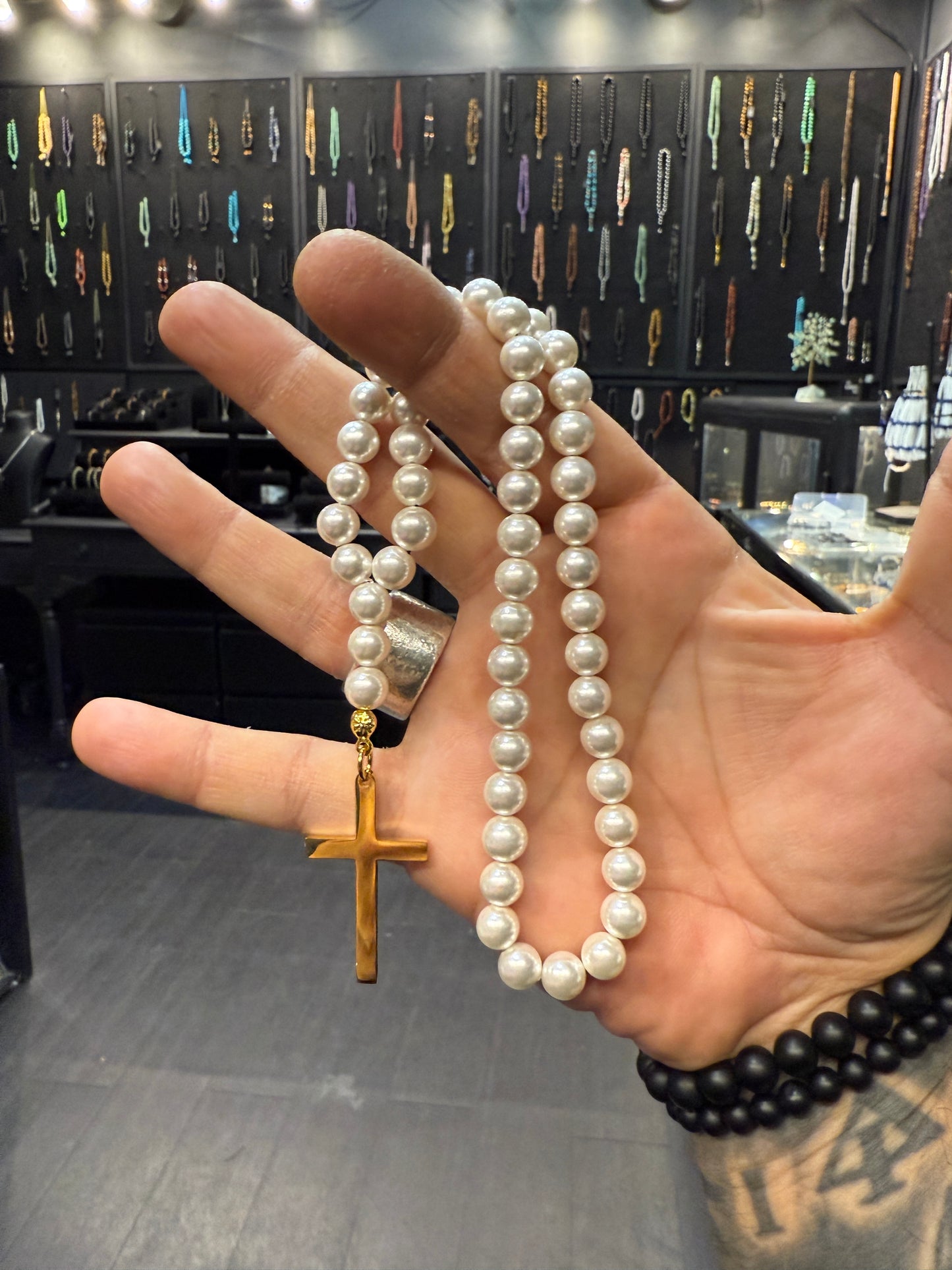 Mother of Pearl 50 Bead Orthodox Prayer Beads with Stainless Steel Cross