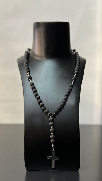Five Decade Rosary Bead Necklace - Volcanic Lava