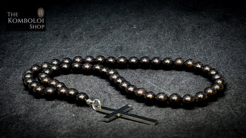Ebony 50 Bead Orthodox Prayer Beads with Stainless Steel Cross