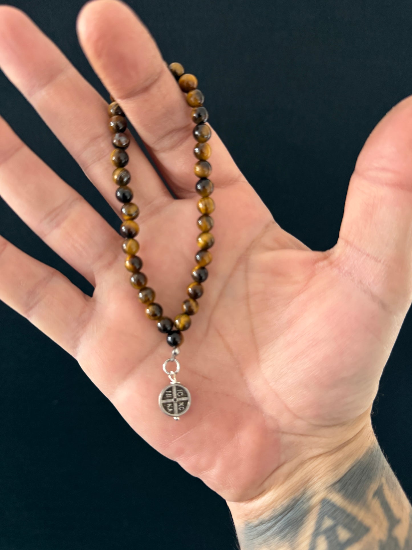 Tigers Eye 33 Bead Orthodox Prayer Bead Bracelet with ICXC NIKA