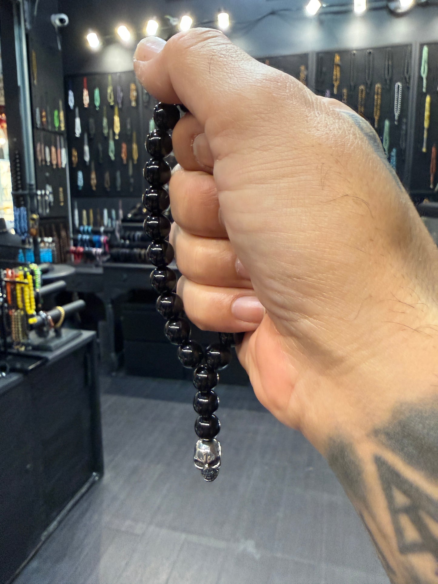 Onyx Stainless Steel Skull Worry Beads