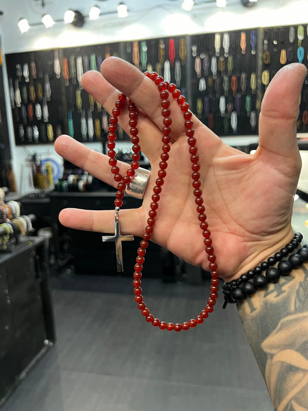 Carnelian 100 Bead Orthodox Prayer Beads with Stainless Steel Cross