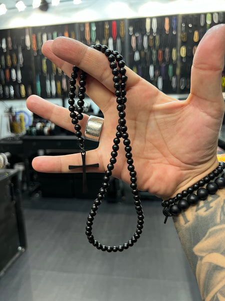 Ebony 100 Bead Orthodox Prayer Beads with Stainless Steel Cross