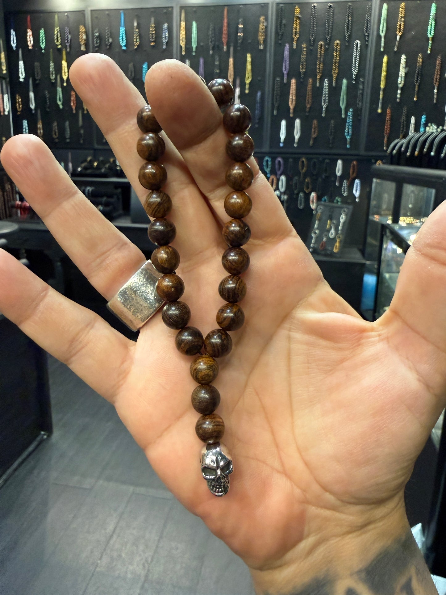 Rosewood & Stainless Steel Skull Worry Beads