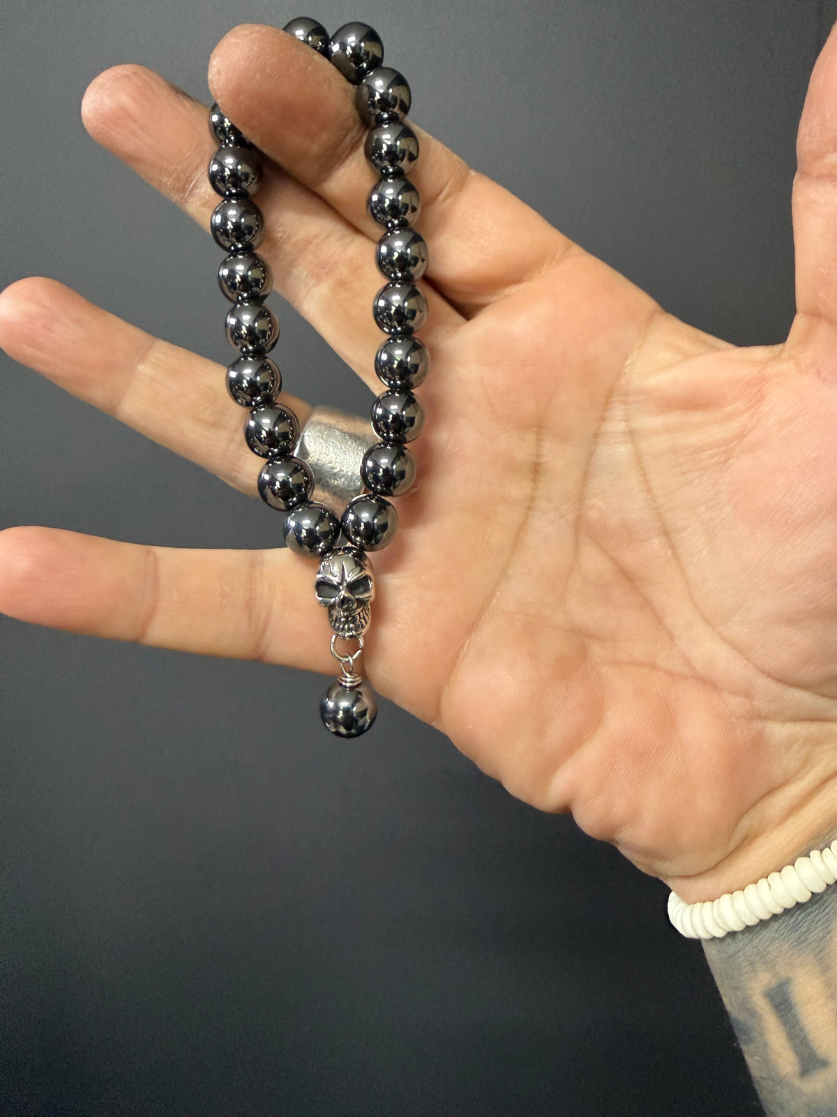 Hematite Worry Beads with Stainless Steel Skull