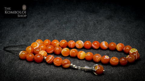 Striped Agate 33 Bead Komboloi / Worry Beads with Stainless Steel Claw