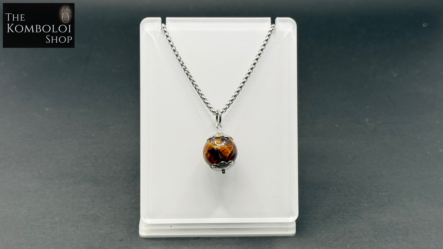 Mosaic Baltic Amber & Stainless Steel Necklace