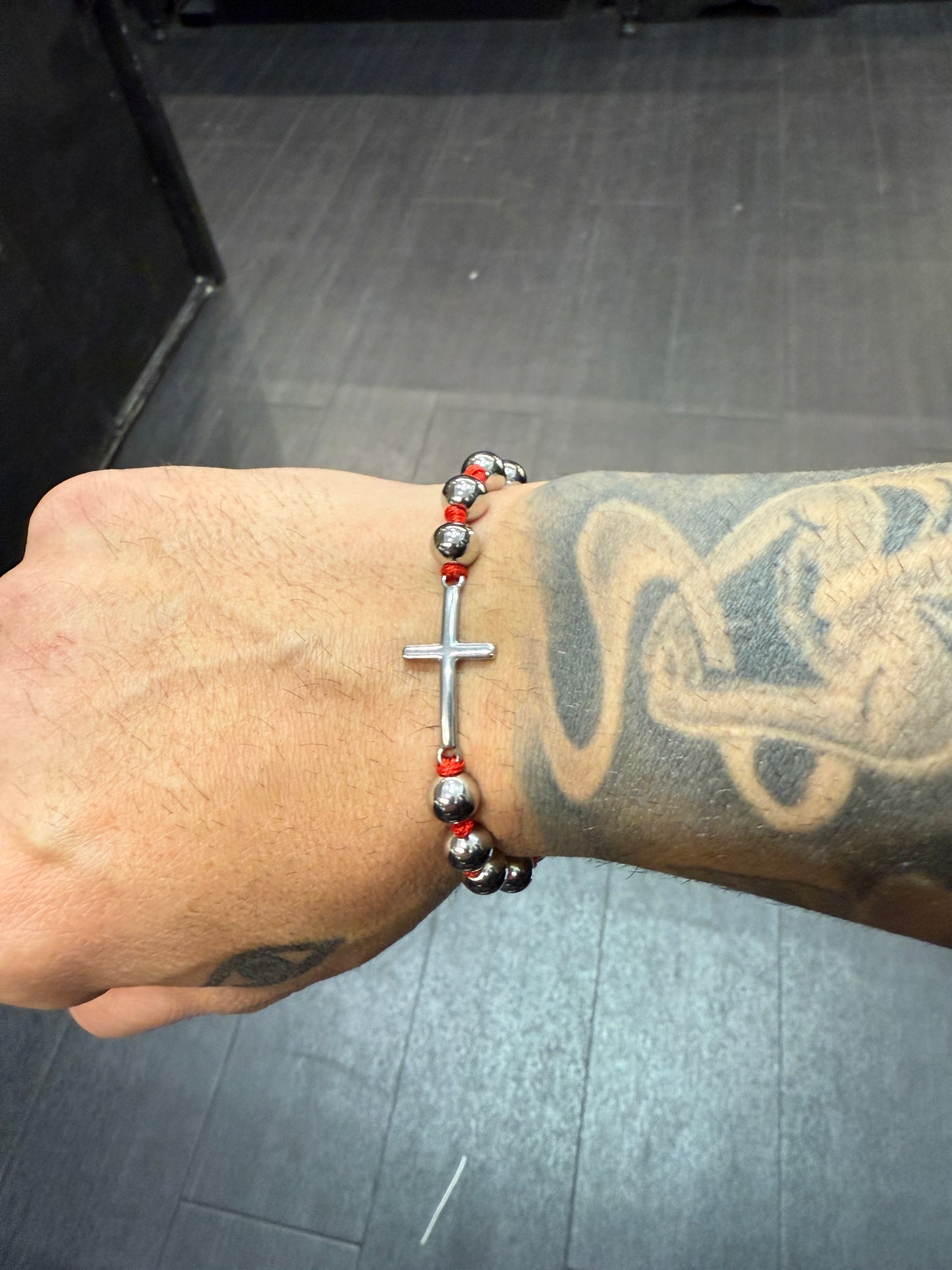 Knotted Stainless Steel & Stainless Steel Cross Protection Bracelet