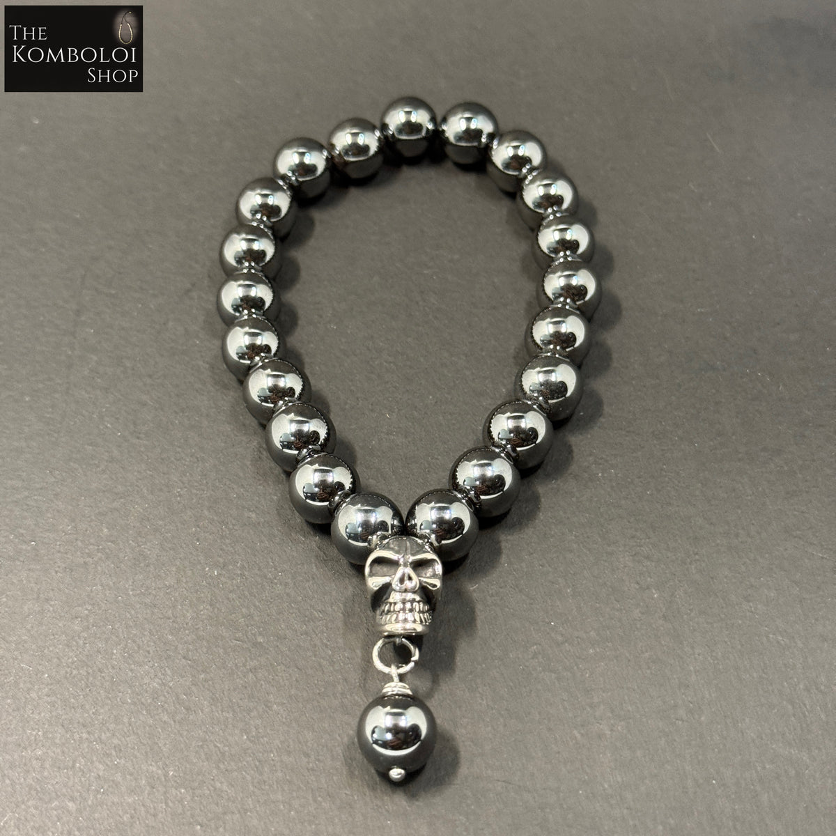 Hematite Worry Beads with Stainless Steel Skull