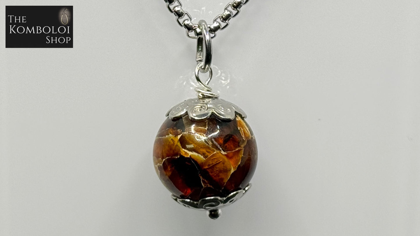 Mosaic Baltic Amber & Stainless Steel Necklace