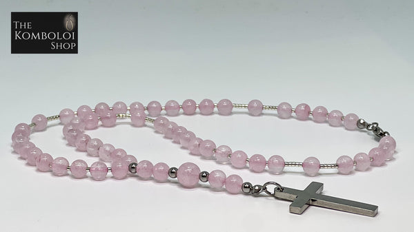 Five Decade Rosary Bead Necklace - Rose Quartz