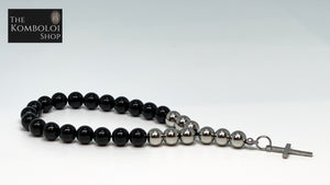Onyx & Stainless Steel Worry Beads with Stainless Steel Cross
