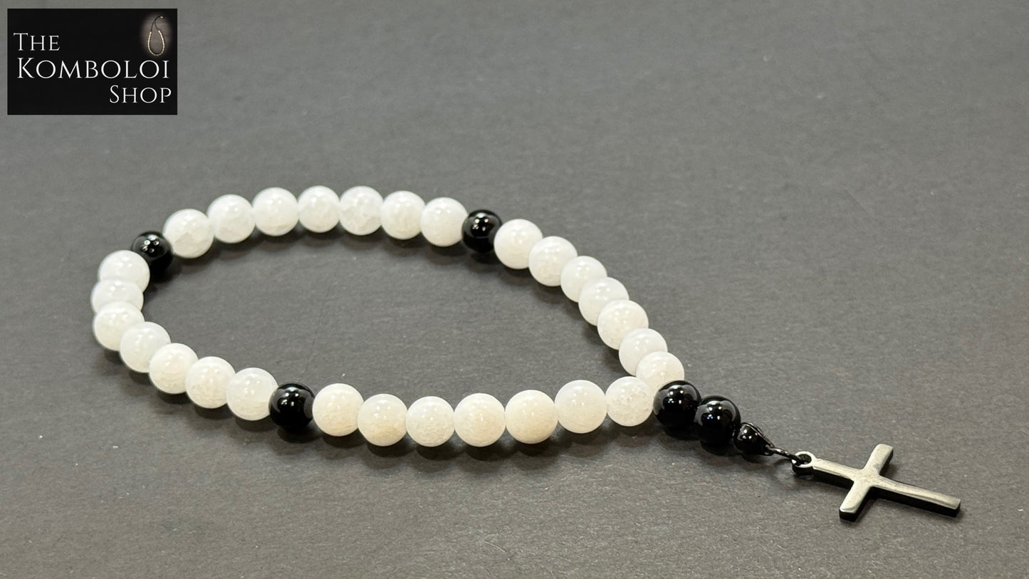 White Jade Anglican Rosary Bead Bracelet