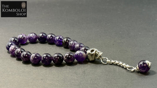 Amethys Worry Beads with Stainless Steel Skull
