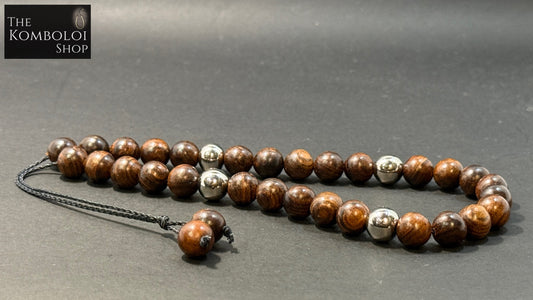 Rosewood & Stainless Steel Komboloi - Extreme Series (Kevlar)