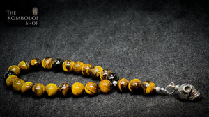 Tigers Eye Worry Beads with Stainless Steel Skull