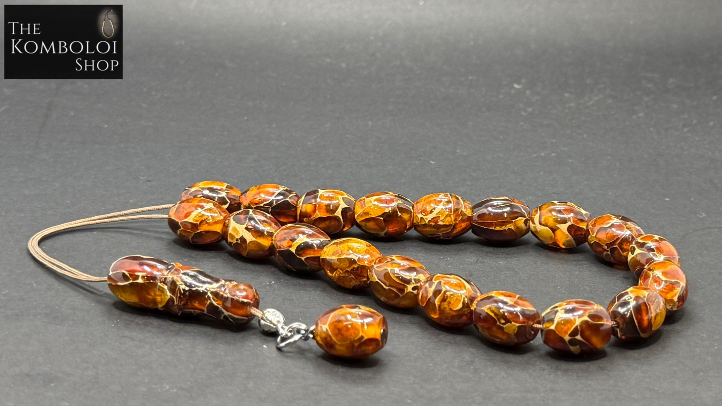 Pressed Mosaic Baltic Amber Komboloi / Worry Beads