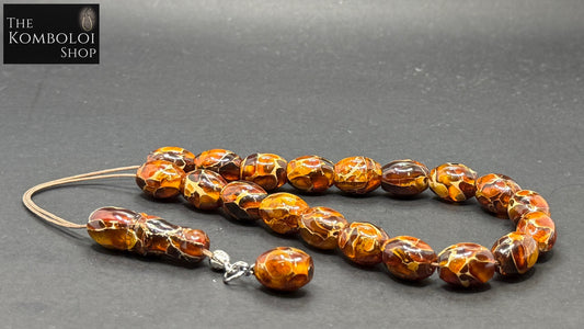 Pressed Mosaic Baltic Amber Komboloi / Worry Beads