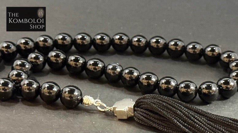 Onyx Orthodox Prayer Beads w/Stainless Steel Cross