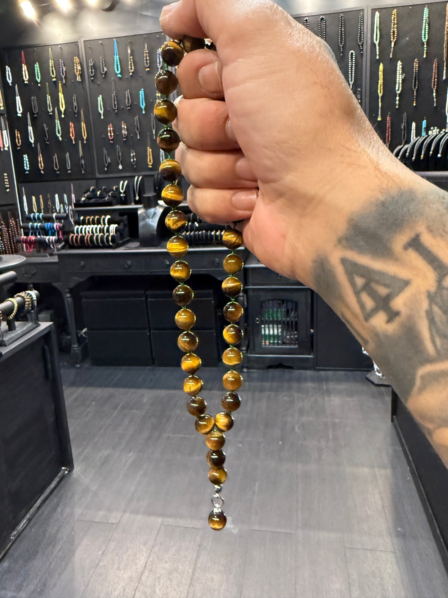 Tigers Eye 33 Bead Worry Beads w/Hand Knotted Knots