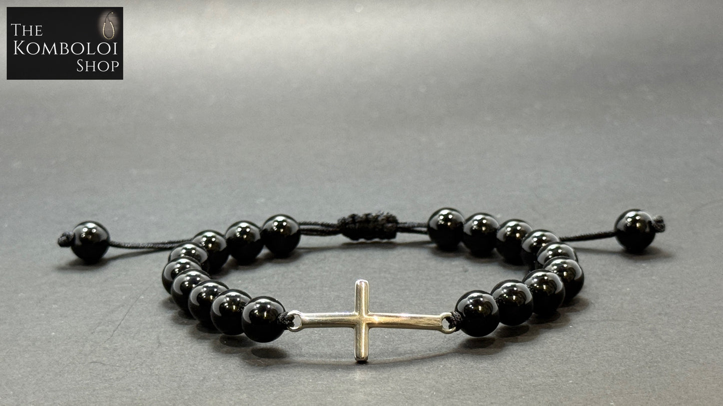 Onyx & Stainless Steel Cross Protection Bracelet