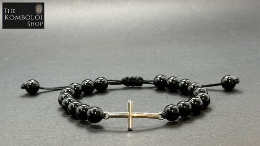 Onyx & Stainless Steel Cross Protection Bracelet