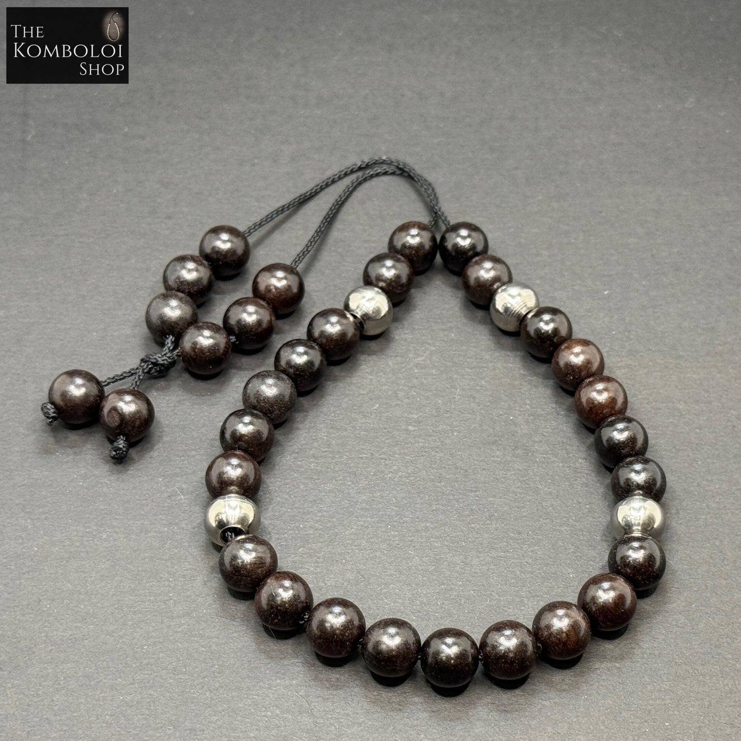 Ebony & Stainless Steel 33 Bead Komboloi / Worry Beads