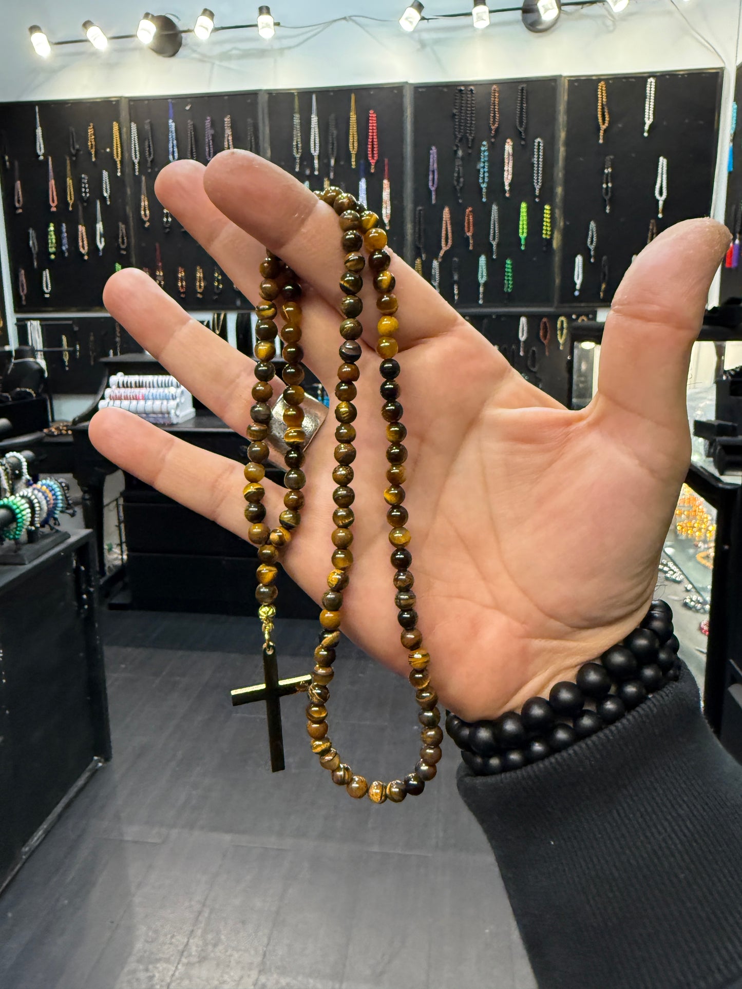 Tigers Eye 100 Bead Orthodox Prayer Beads with Stainless Steel Cross