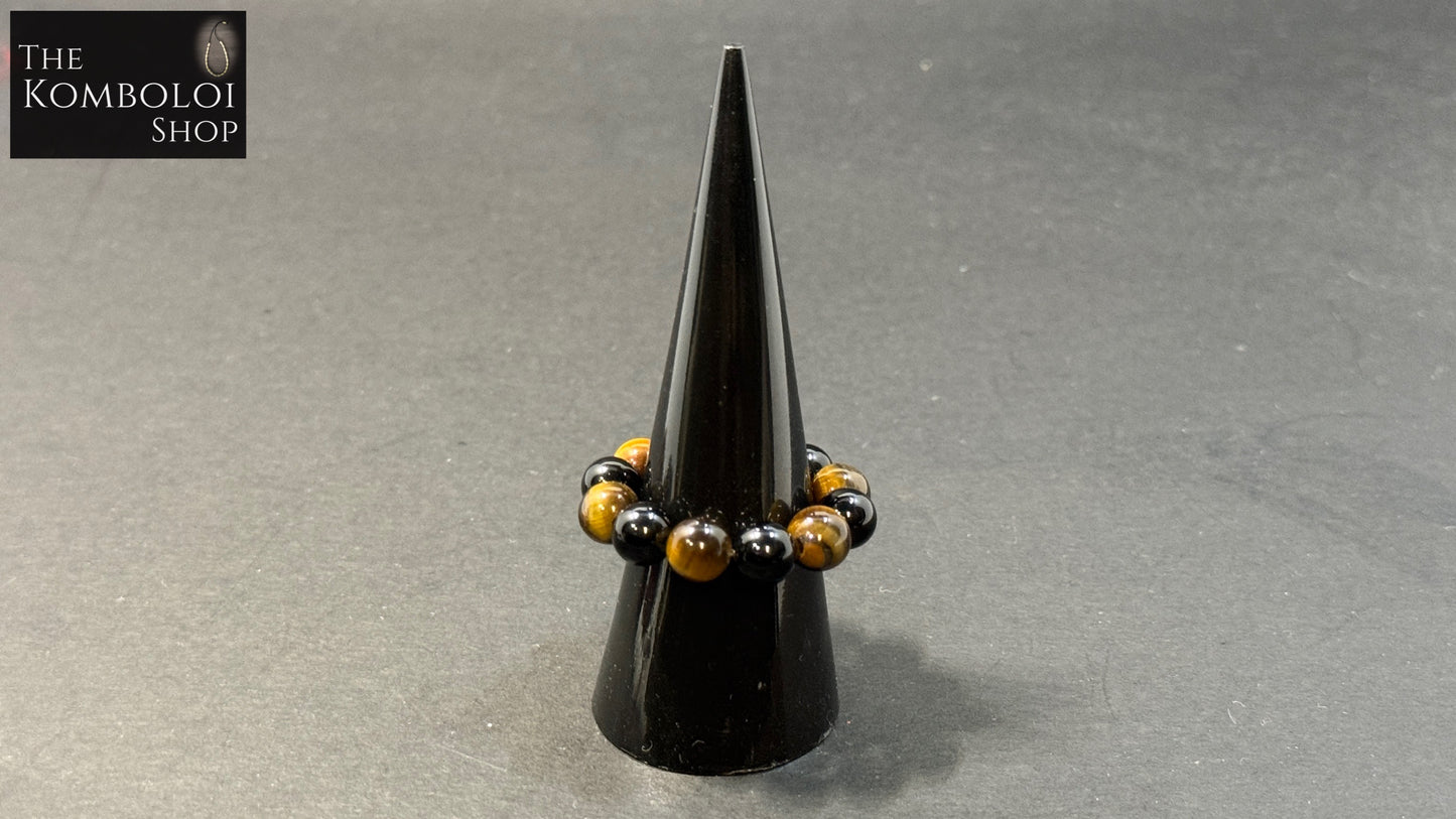 Onyx & Tigers Eye Worry Bead Ring / Anxiety Ring