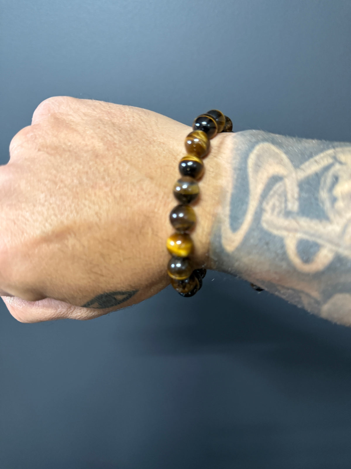Tigers Eye Worry Beads with Stainless Steel Skull