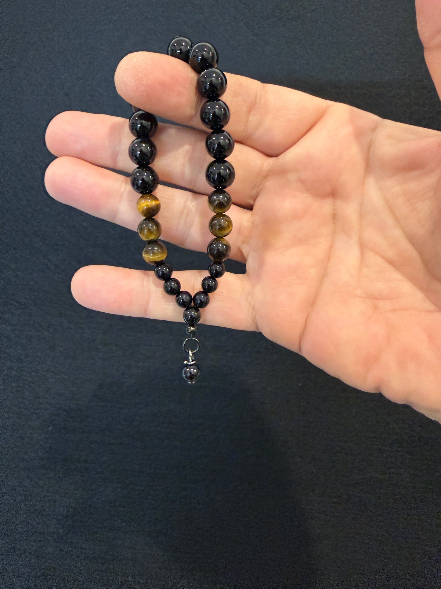 Cascading Onyx & Tigers Eye Worry Bead Bracelet