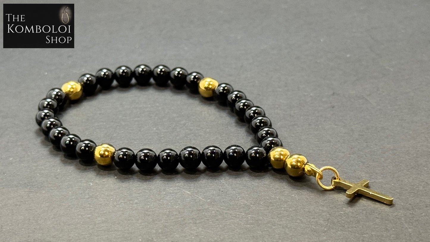 Onyx Anglican Rosary Bead Bracelet
