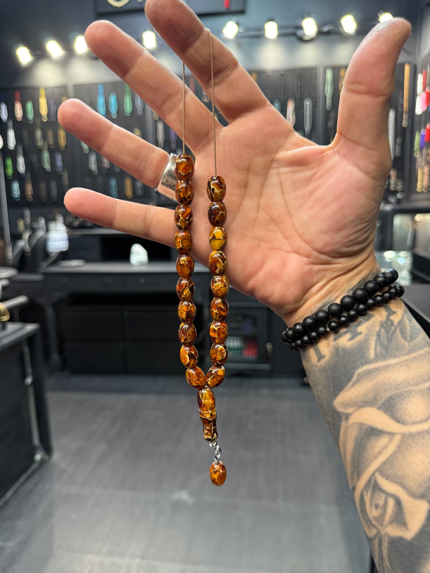 Pressed Mosaic Baltic Amber Komboloi / Worry Beads