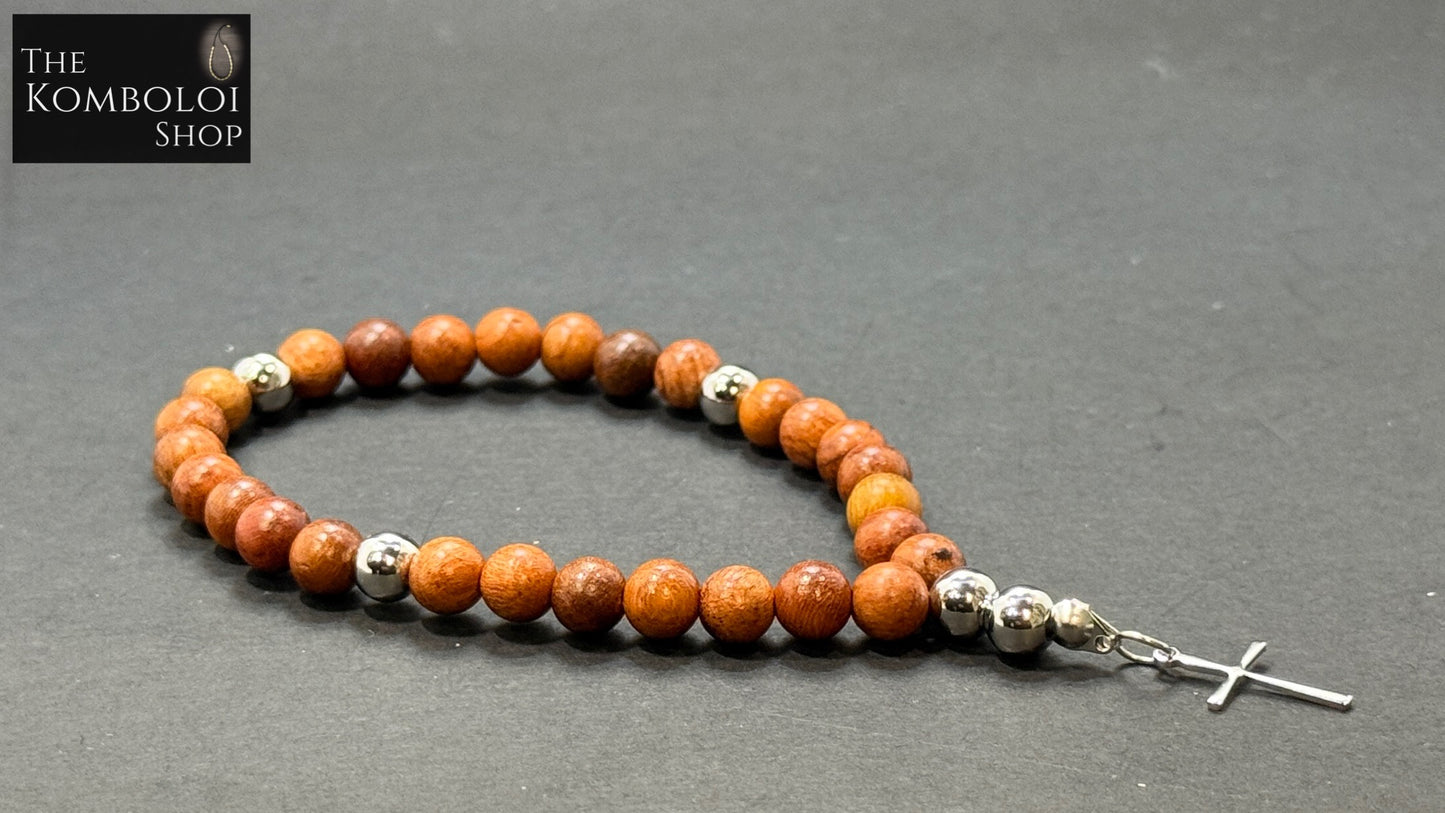 Rosewood Anglican Rosary Bead Bracelet