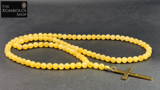 Yellow Jade 100 Bead Orthodox Prayer Beads with Stainless Steel Cross