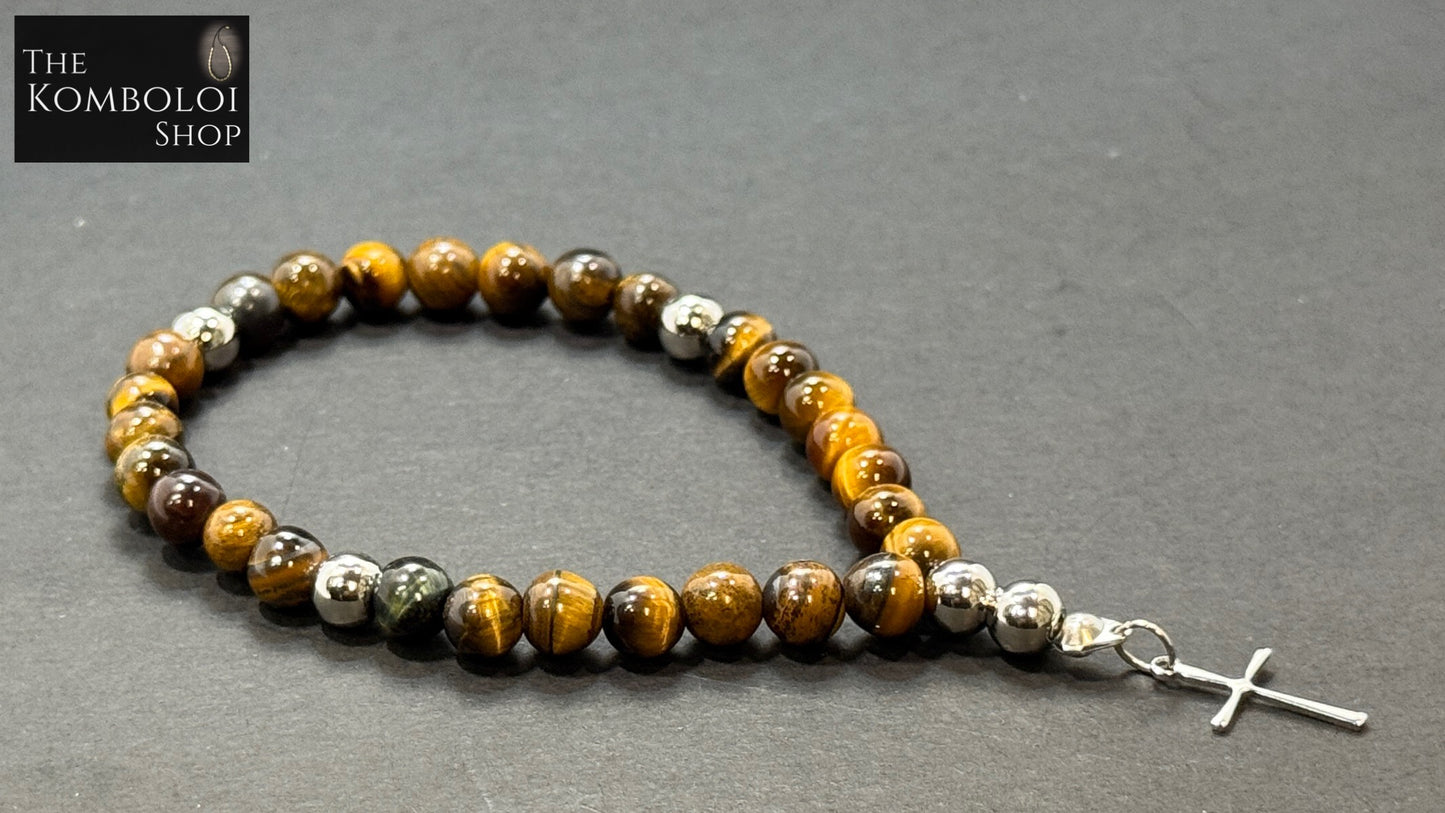 Tigers Eye Anglican Rosary Bead Bracelet