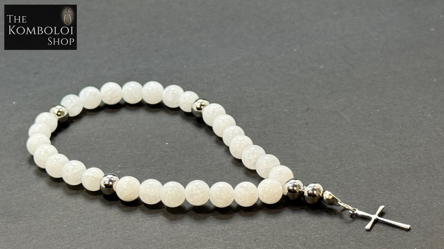 White Jade Anglican Rosary Bead Bracelet