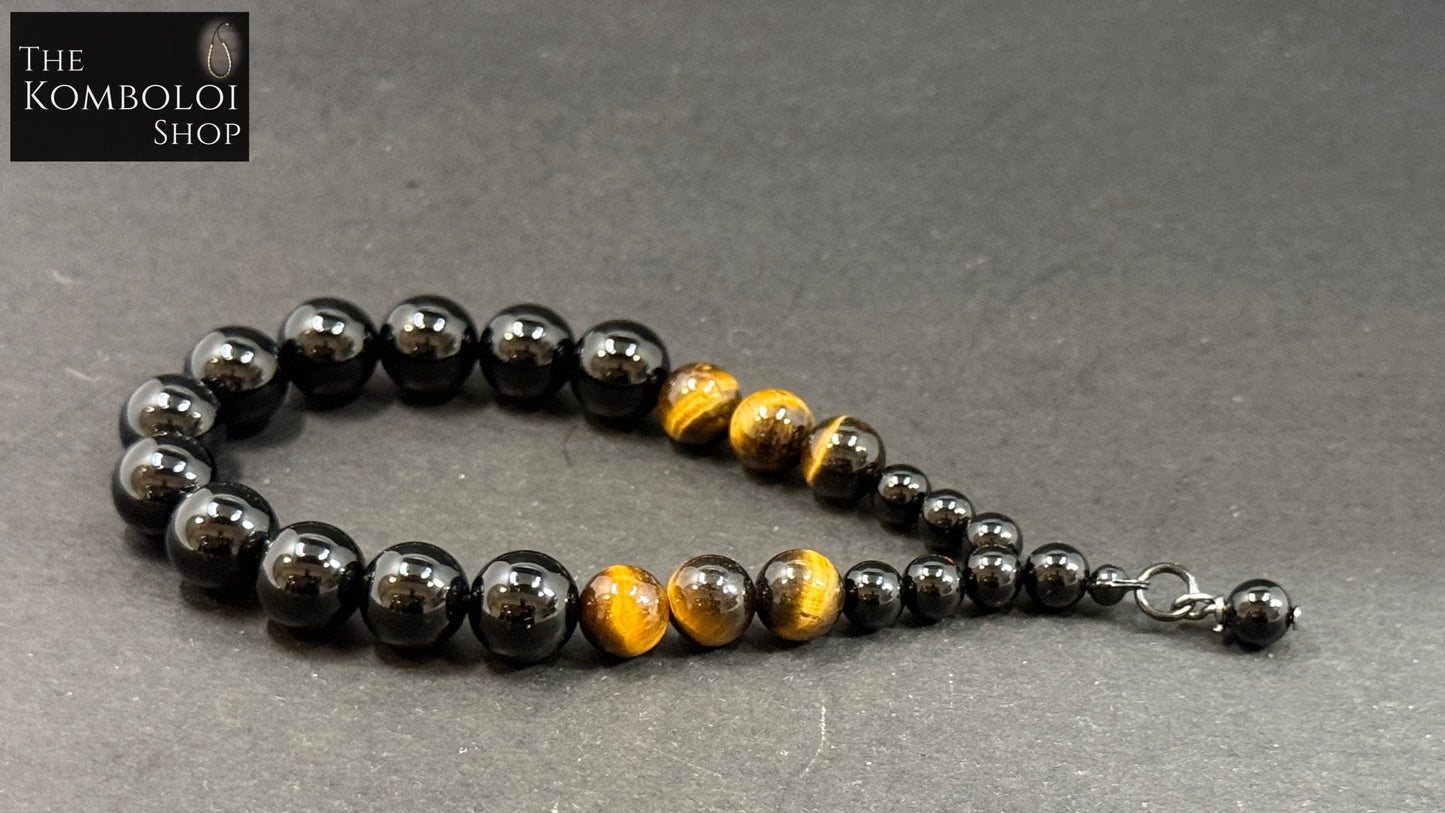 Cascading Onyx & Tigers Eye Worry Bead Bracelet