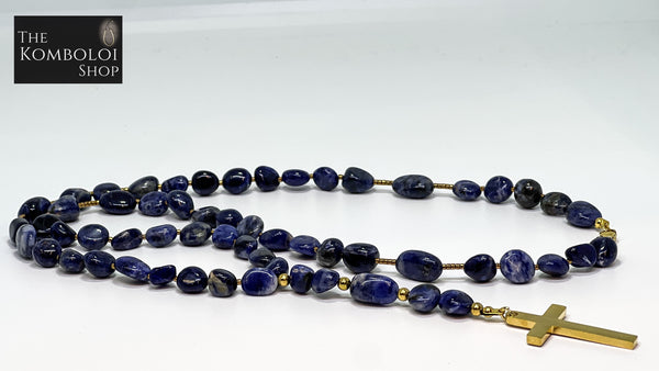 Five Decade Rosary Bead Necklace - Sodalite