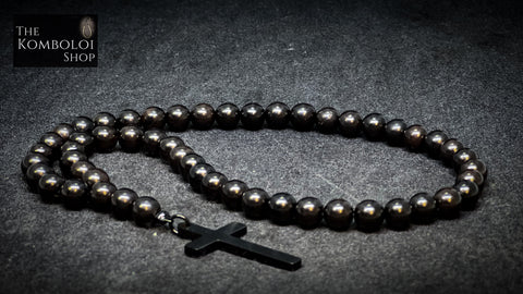 Ebony 50 Bead Orthodox Prayer Beads with Stainless Steel Cross