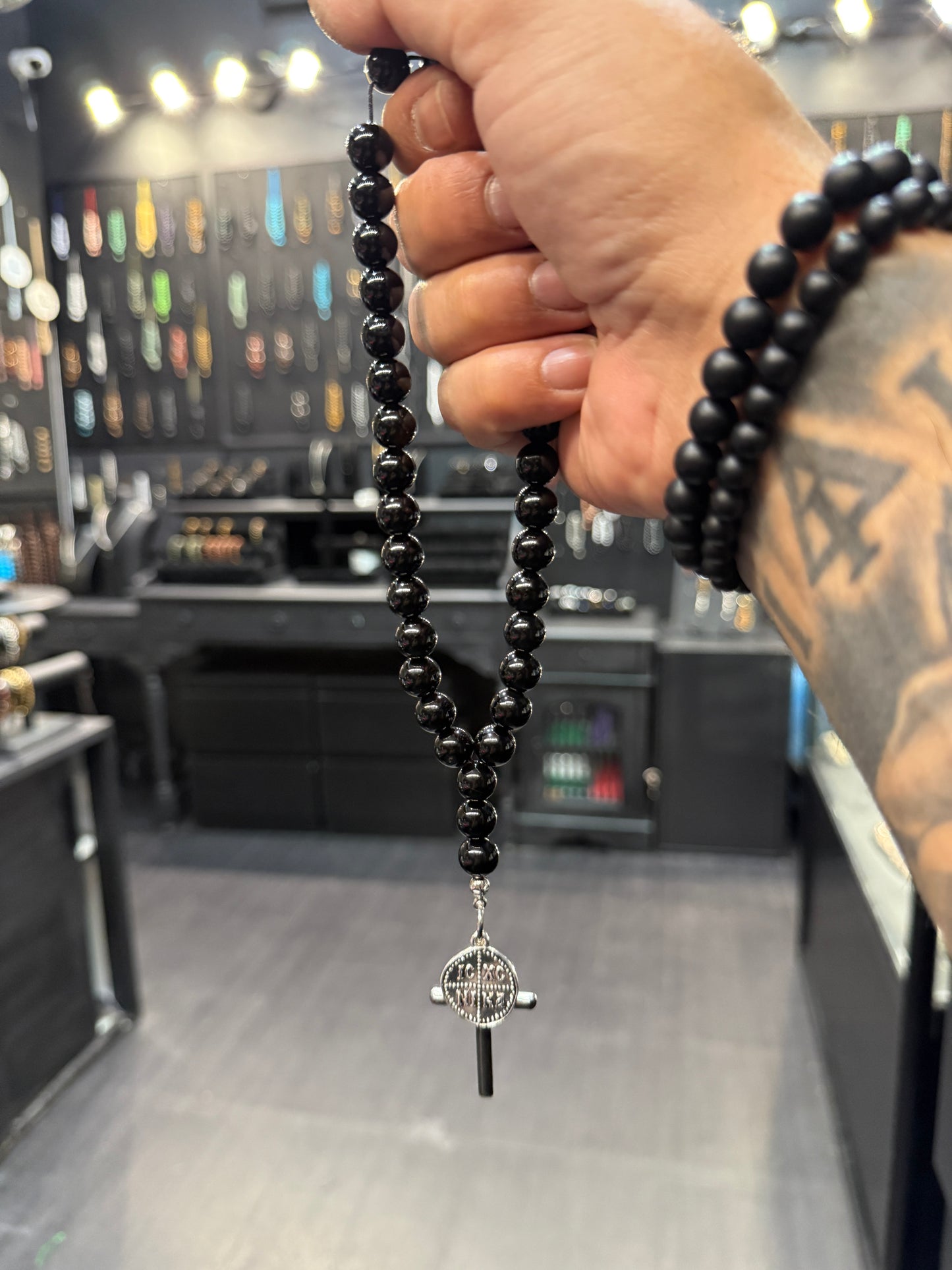 Onyx 33 Bead Orthodox Prayer Beads with Stainless Steel Cross & ICXC NIKA
