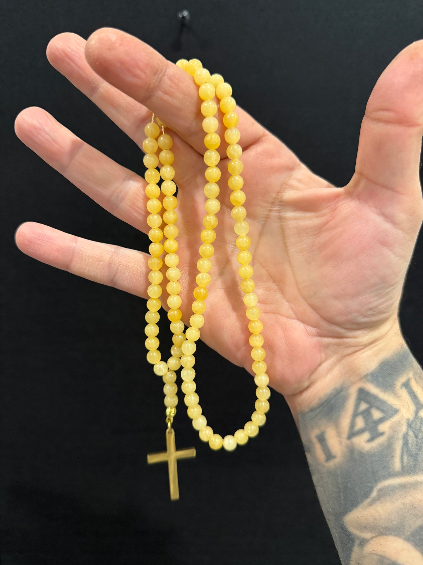 Yellow Jade 100 Bead Orthodox Prayer Beads with Stainless Steel Cross