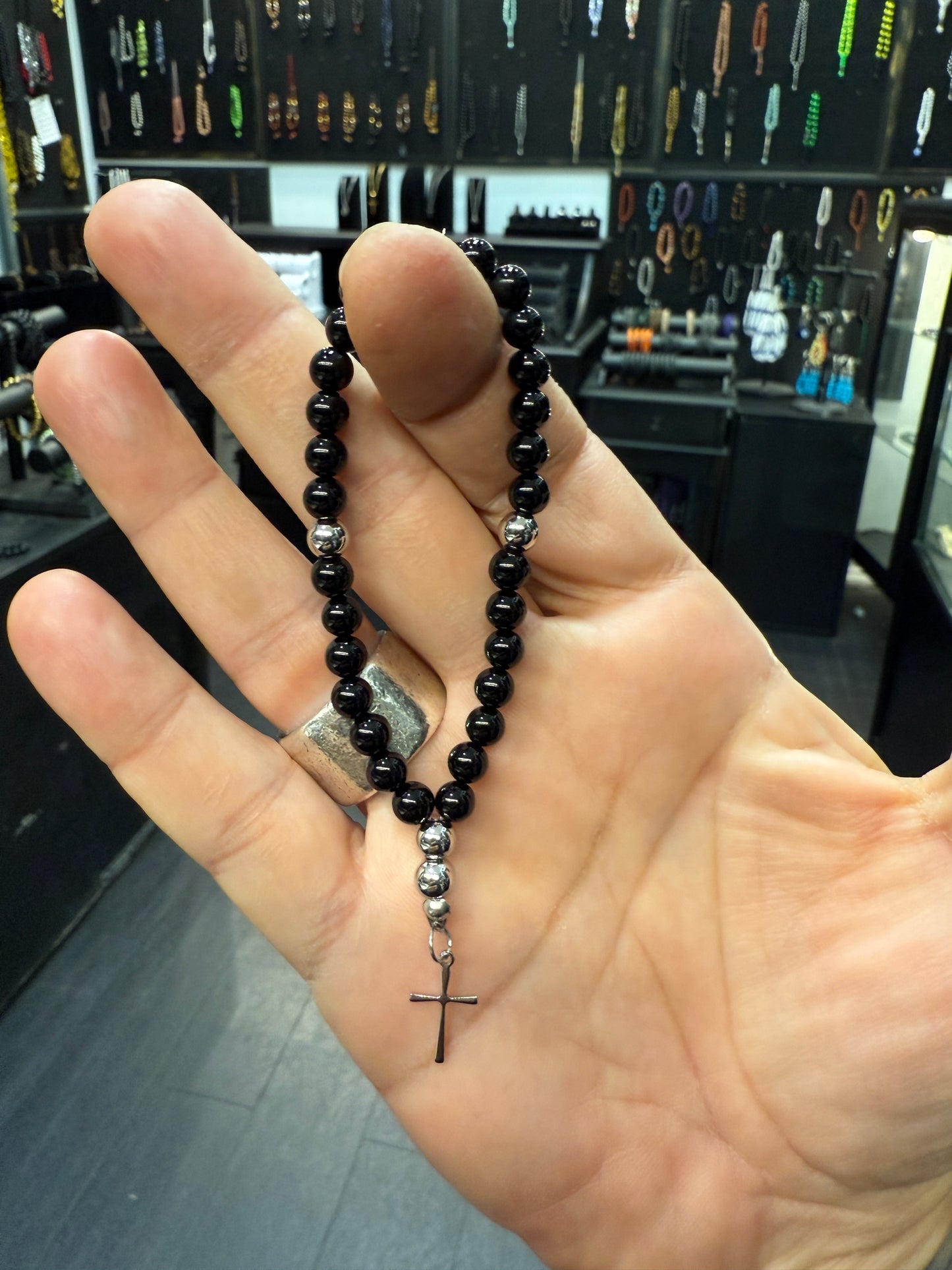 Onyx Anglican Rosary Bead Bracelet