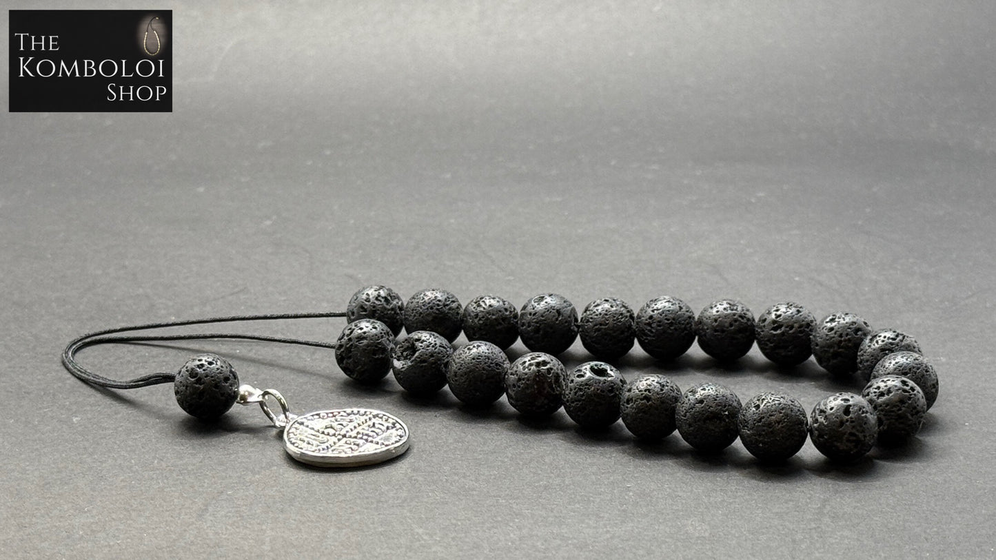 Volcanic Lava Komboloi / Worry Beads w/ICXC NIKA pendant