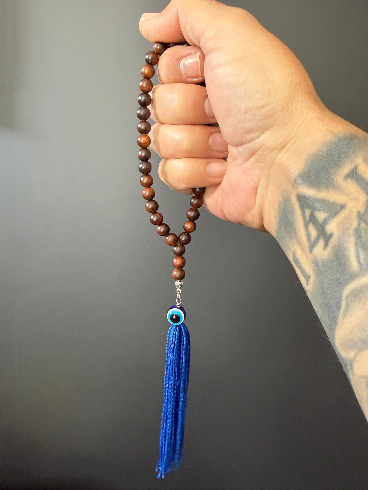 33 Bead Car Prayer Beads w/ Evil Eye - Rosewood