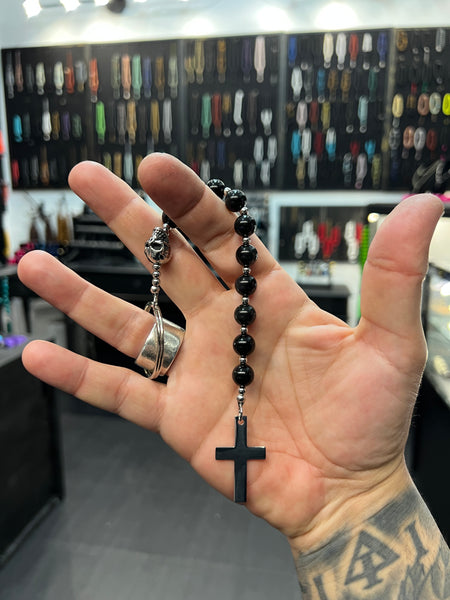 Irish Penal Rosary - Obsidian with Skull