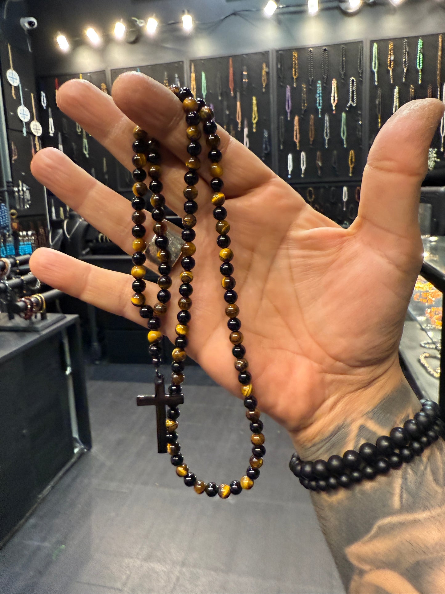 Onyx & Tigers Eye 100 Bead Orthodox Prayer Beads with Stainless Steel Cross