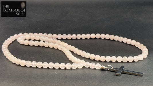 Rose Quartz 100 Bead Orthodox Prayer Beads with Stainless Steel Cross