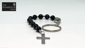 Irish Penal Rosary - Obsidian with Skull