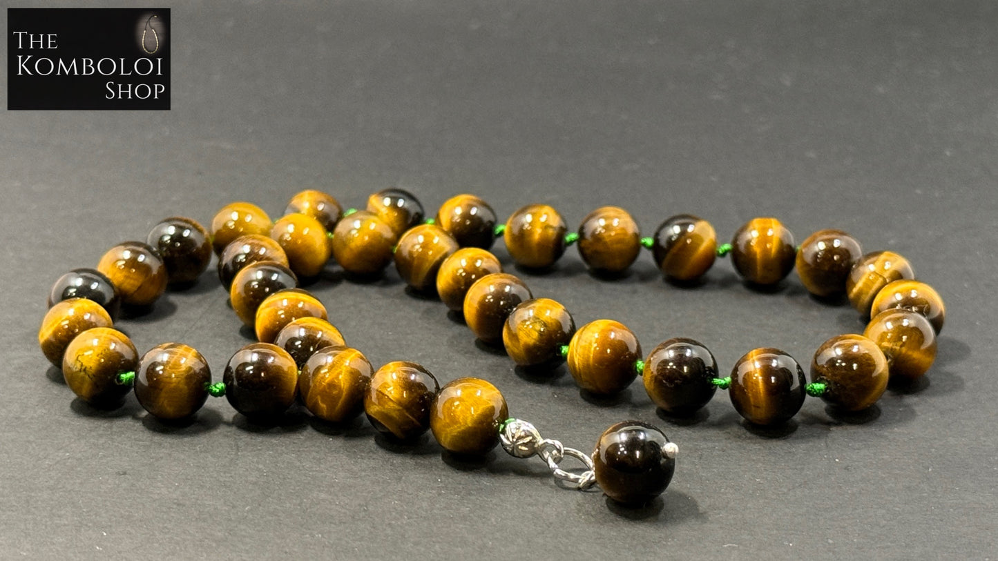 Tigers Eye 33 Bead Worry Beads w/Hand Knotted Knots